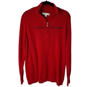 Tommy Hilfiger Women's Red Cotton Sweater 1/4" Zip Size XL